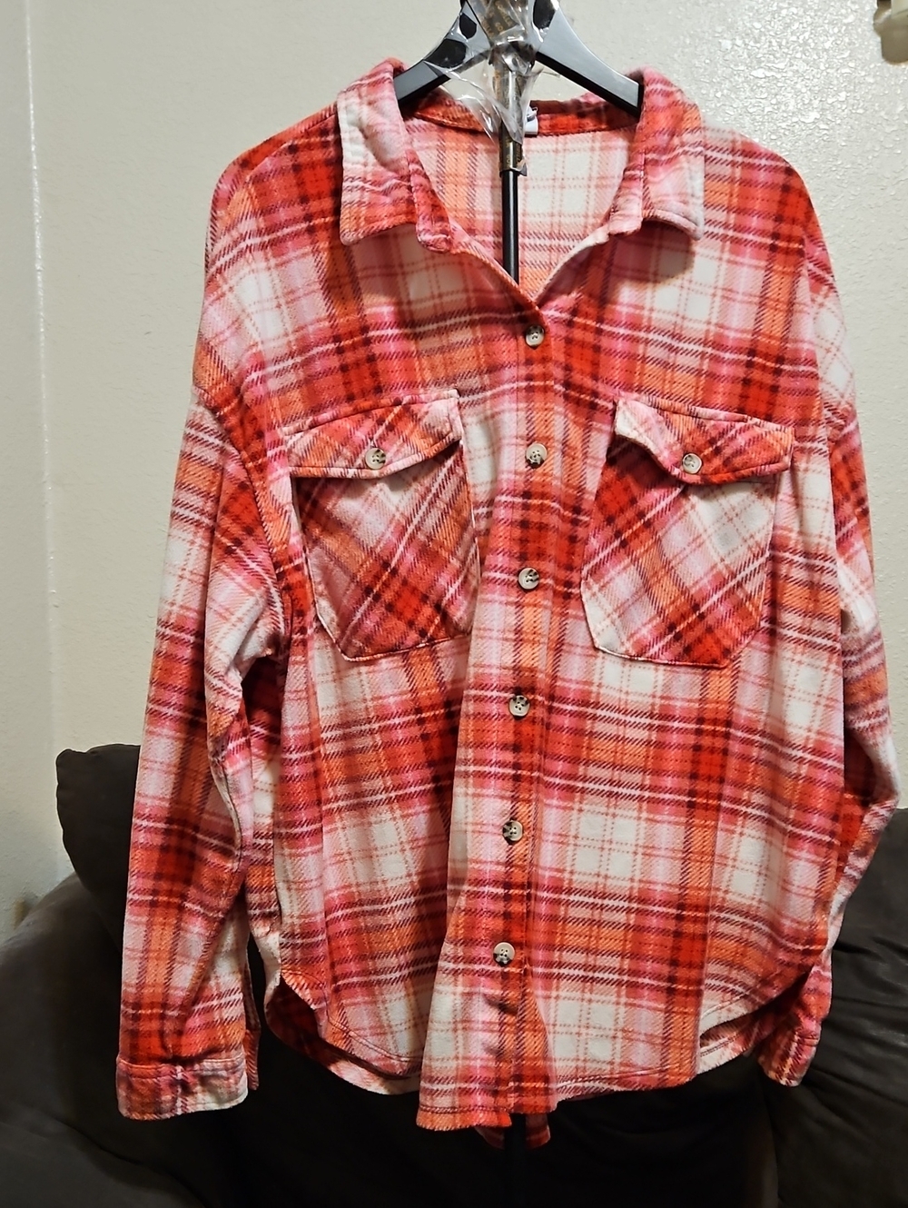 Rue21 Fleece Red and White Plaid Button-Down Shirt